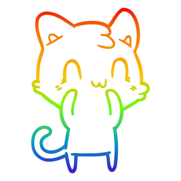 Linea gradiente arcobaleno disegno cartone animato gatto felice — Vettoriale Stock