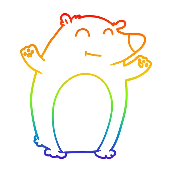 Радужная градиентная линия рисунок счастливый мультяшный медведь — стоковый вектор