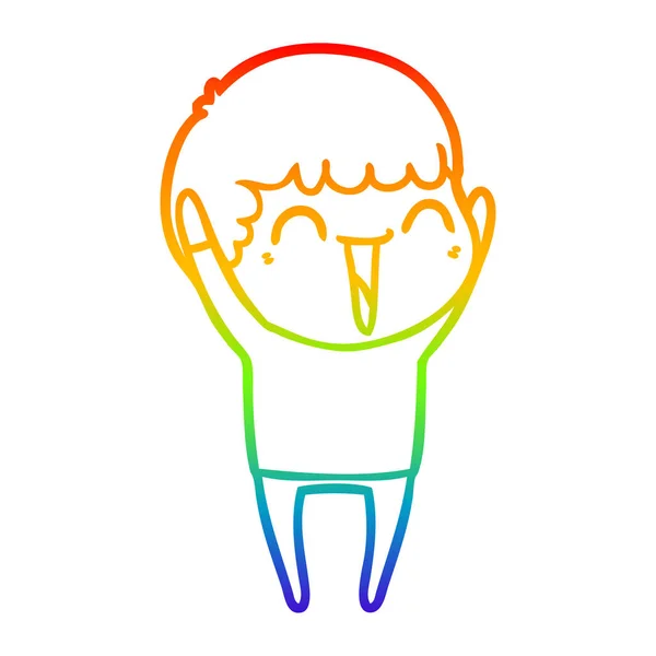 Rainbow gradient line drawing cartoon happy man — Stock Vector