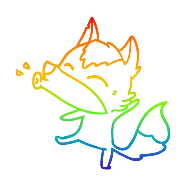 Regenbogen-Gradienten-Linie zeichnet heulenden Wolf-Cartoon — Stockvektor