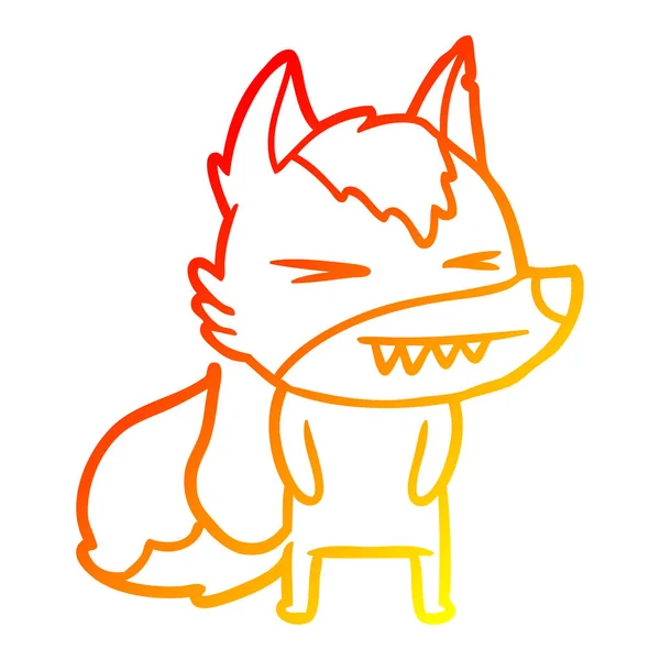 Ligne gradient chaud dessin animé loup en colère — Image vectorielle