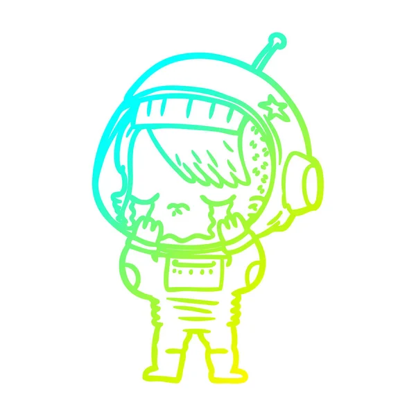 Linha gradiente frio desenho cartoon chorando astronauta menina — Vetor de Stock