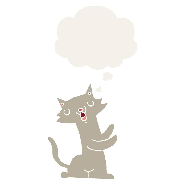 Cartoon cat and thought bubble in retro style — Stock Vector