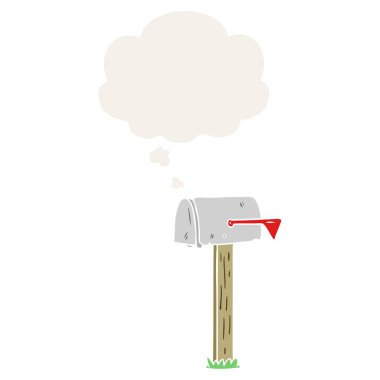 karikatür posta kutusu ve retro tarzında düşünce balonu