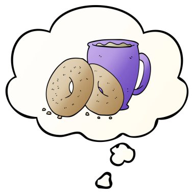 karikatür kahve ve çörekler ve pürüzsüz degrade düşünce kabarcık 