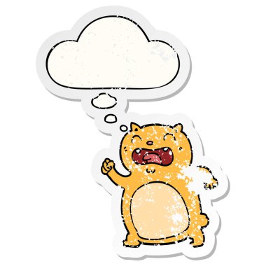 karikatür kedi ve sıkıntılı yıpranmış etiket olarak kabarcık düşünce