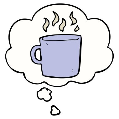 kahve karikatür sıcak fincan ve düşünce balonu