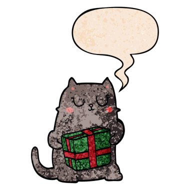 retro doku tarzında karikatür noel kedi ve konuşma balonu