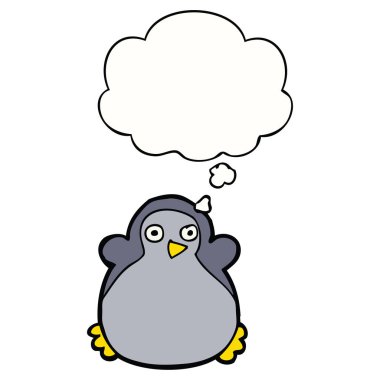karikatür penguen ve düşünce balonu