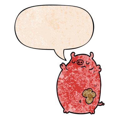 retro doku tarzında karikatür yağ domuz ve konuşma balonu