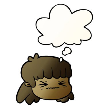 karikatür kadın yüz ve pürüzsüz degrade tarzında kabarcık düşünce