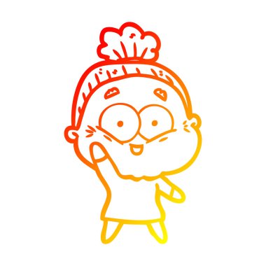 sıcak degrade çizgi çizim karikatür mutlu yaşlı kadın