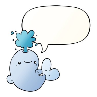 düzgün gradien karikatür balina spouting su ve konuşma balonu