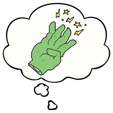 karikatür ürkütücü sihirli el ve düşünce balonu