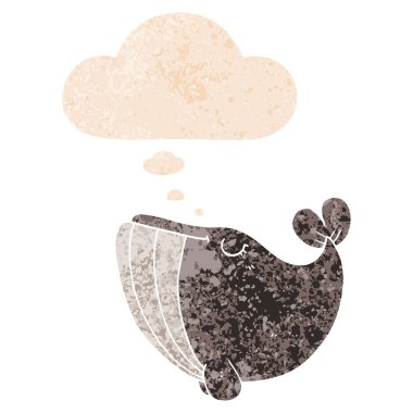 retro dokulu tarzında karikatür balina ve düşünce balonu