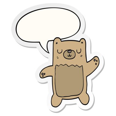 karikatür ayı ve konuşma kabarcık etiket