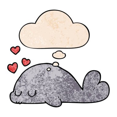 sevimli karikatür yunus ve grunge doku patter düşünce balonu
