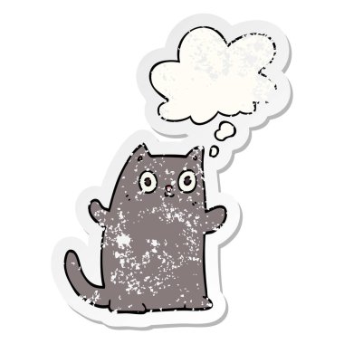 karikatür kedi ve sıkıntılı yıpranmış etiket olarak kabarcık düşünce