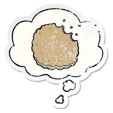 karikatür bisküvi ve sıkıntılı yıpranmış etiket olarak kabarcık düşünce