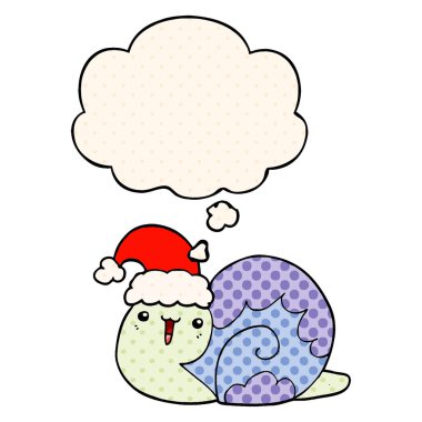 sevimli karikatür noel salyangoz ve çizgi roman st düşünce balonu