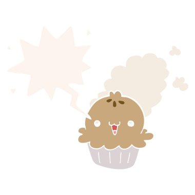 retro tarzında sevimli karikatür pasta ve konuşma balonu