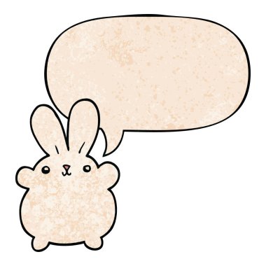 retro doku tarzında sevimli karikatür tavşan ve konuşma balonu
