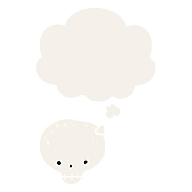 karikatür kafatası ve retro tarzında düşünce balonu