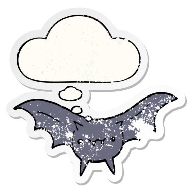 karikatür yarasa ve sıkıntılı yıpranmış etiket olarak kabarcık düşünce