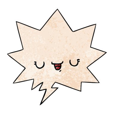 mutlu karikatür ifade ve retro doku stili konuşma balonu