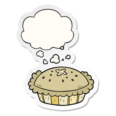 karikatür pasta ve baskılı bir etiket olarak kabarcık düşünce