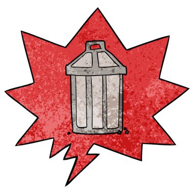 karikatür eski metal çöp tenekesi ve retro doku konuşma balonu