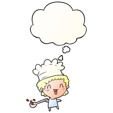 karikatür şef ve pürüzsüz degrade tarzında kabarcık düşünce