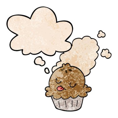 sevimli karikatür pasta ve grunge doku desen st düşünce balonu