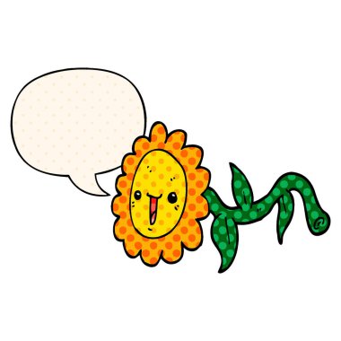 çizgi roman tarzında karikatür çiçek ve konuşma balonu