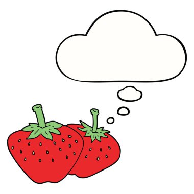 karikatür çilek ve düşünce balonu