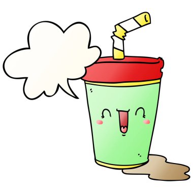 pürüzsüz degrade tarzında sevimli karikatür soda ve konuşma balonu