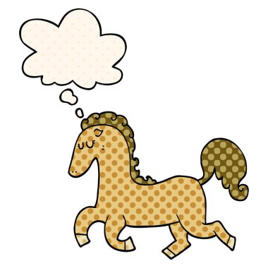 çizgi film at çalışan ve çizgi roman tarzında kabarcık düşünce