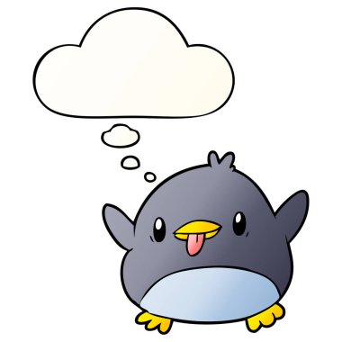 sevimli karikatür penguen ve pürüzsüz degrade tarzında kabarcık düşünce