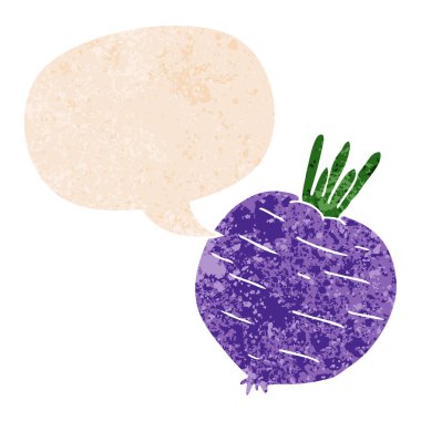 retro dokulu tarzda karikatür sebze ve konuşma balonu