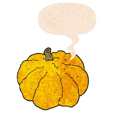 retro dokulu tarzda karikatür kabak ve konuşma balonu