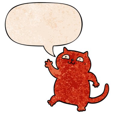 retro doku tarzında karikatür kedi ve konuşma balonu