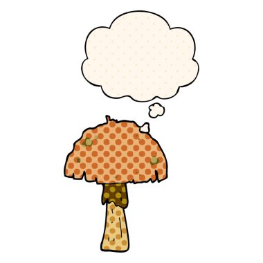 çizgi roman tarzında karikatür mantar ve düşünce balonu