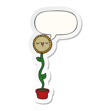 karikatür ayçiçeği ve konuşma kabarcık etiket