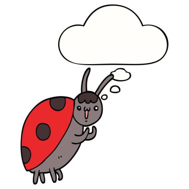 sevimli karikatür uğur böceği ve düşünce balonu