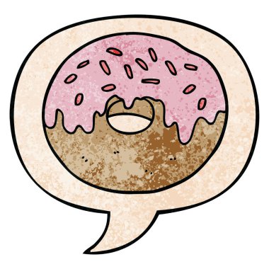 retro doku tarzında karikatür donut ve konuşma balonu