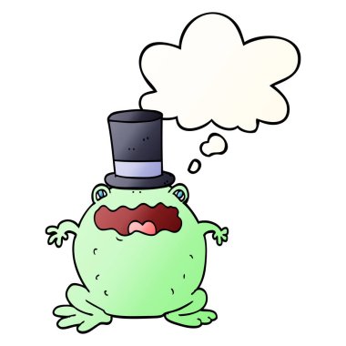 karikatür kurbağa üst şapka giyen ve pürüzsüz gradie kabarcık düşünce