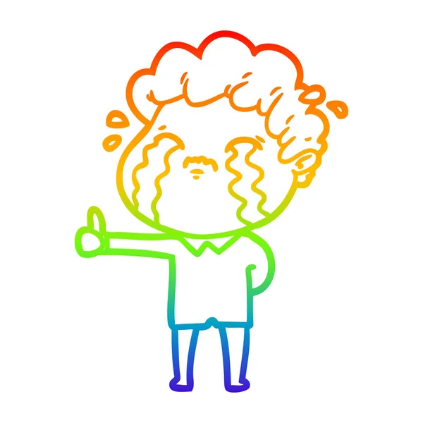 Arco iris gradiente línea dibujo dibujos animados hombre llorando — Vector de stock