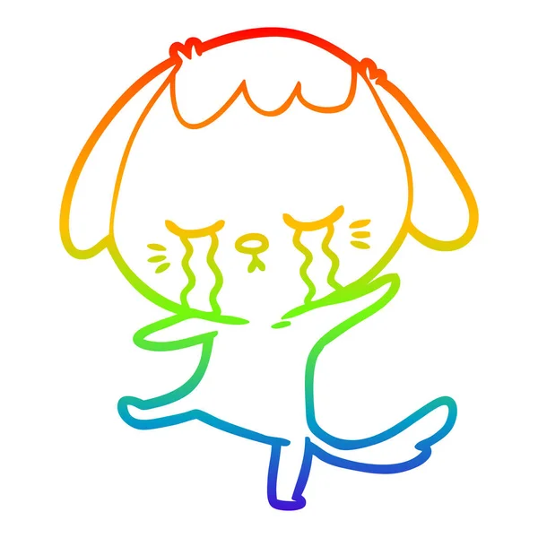 Rainbow gradient linje ritning tecknad hund gråta — Stock vektor