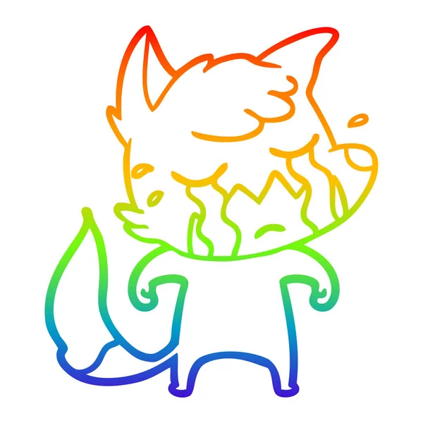 Rainbow gradient line drawing crying fox cartoon — Stock Vector