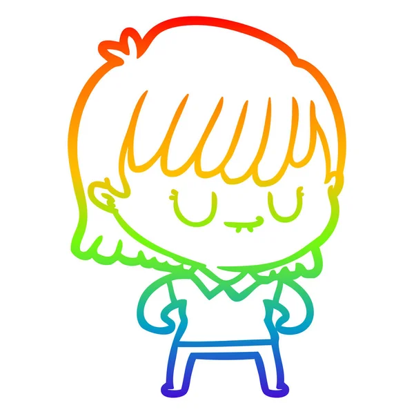 彩虹渐变线绘制卡通女人 — 图库矢量图片